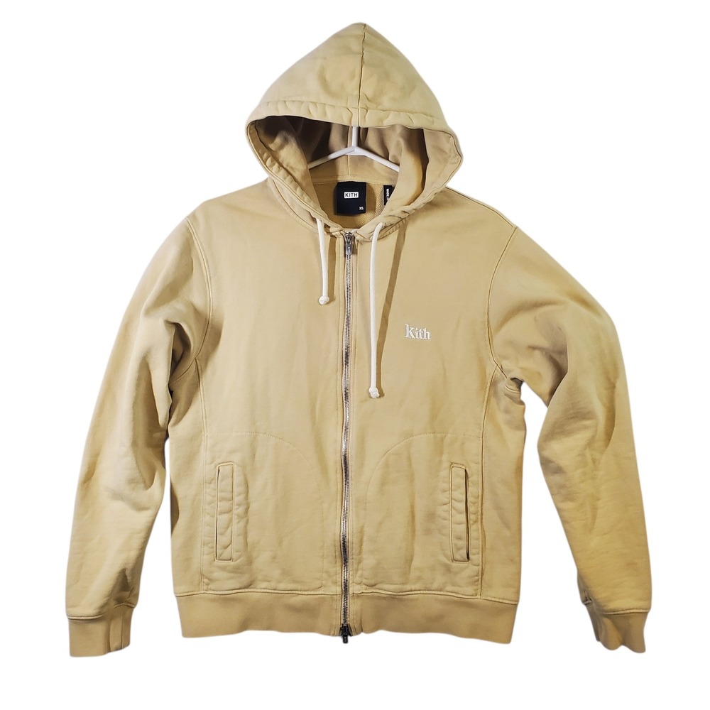 Kith Williams V Zip Up Hoodie Canvas Cream KHM030310 Script Logo Full Zip Men XS